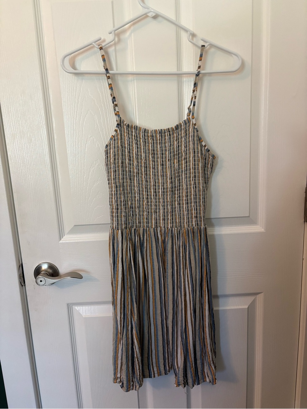 Angie Striped Smocked Spaghetti-Strap Mini Dress Boho